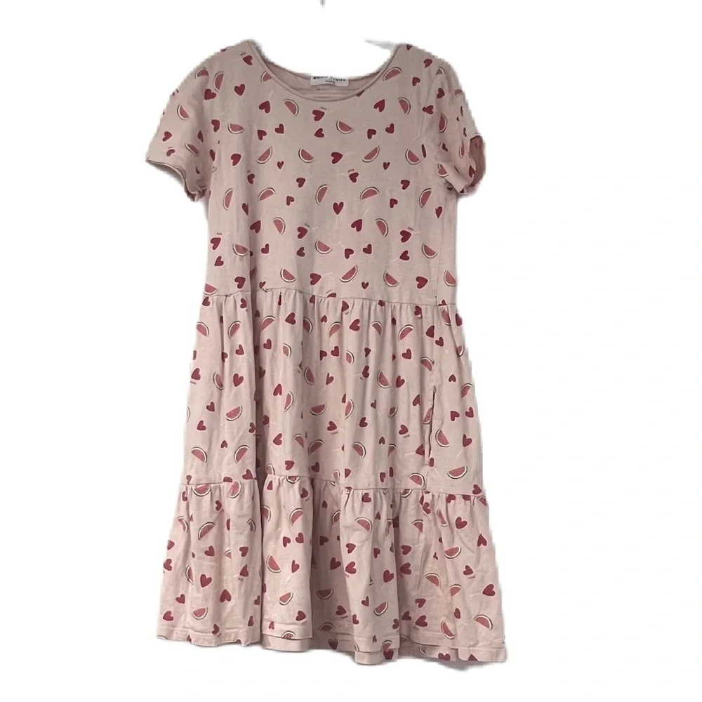 Sonia Rykiel girls shortsleeve sz 8 watermelon heart pink fun casual dress logo